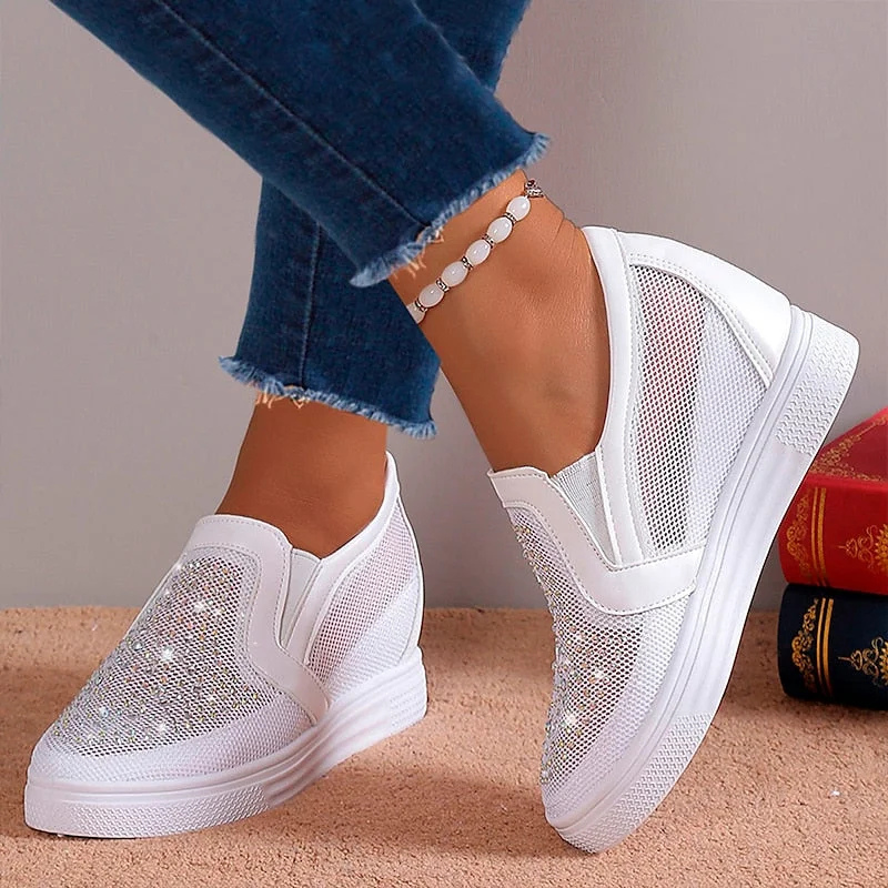 Damskie wsuwane sneakersy z kryształkami, wygodne