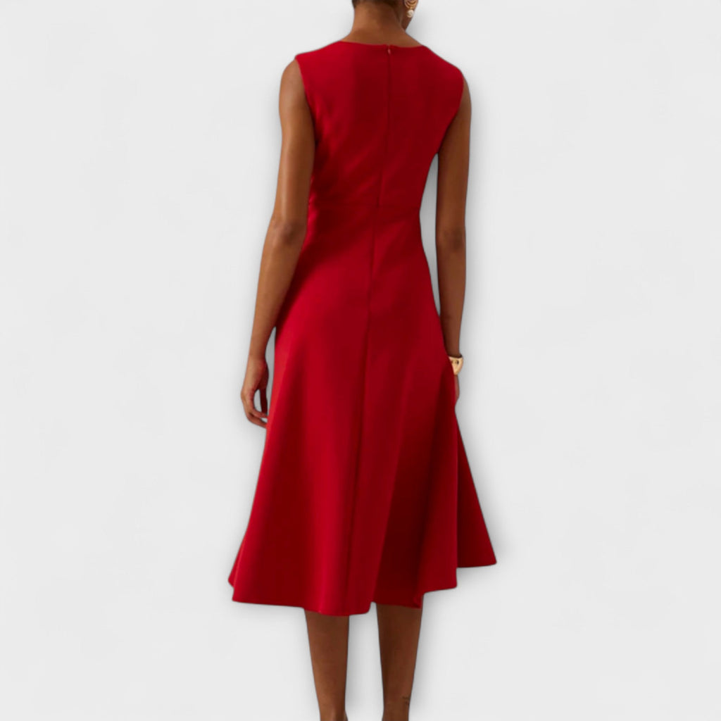 Elegantes ärmelloses Midi-Bodycon-Kleid für Damen mit Rüschendetail in der Taille