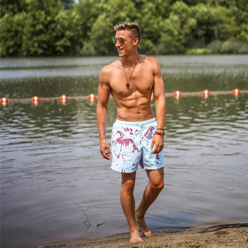 Men's Colour-Changing Swim Shorts with Gradient Quick-Dry Design
