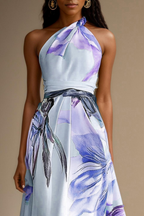 Maxikleid für Damen mit Blumenmuster, Neckholder und Taillenband-Detail