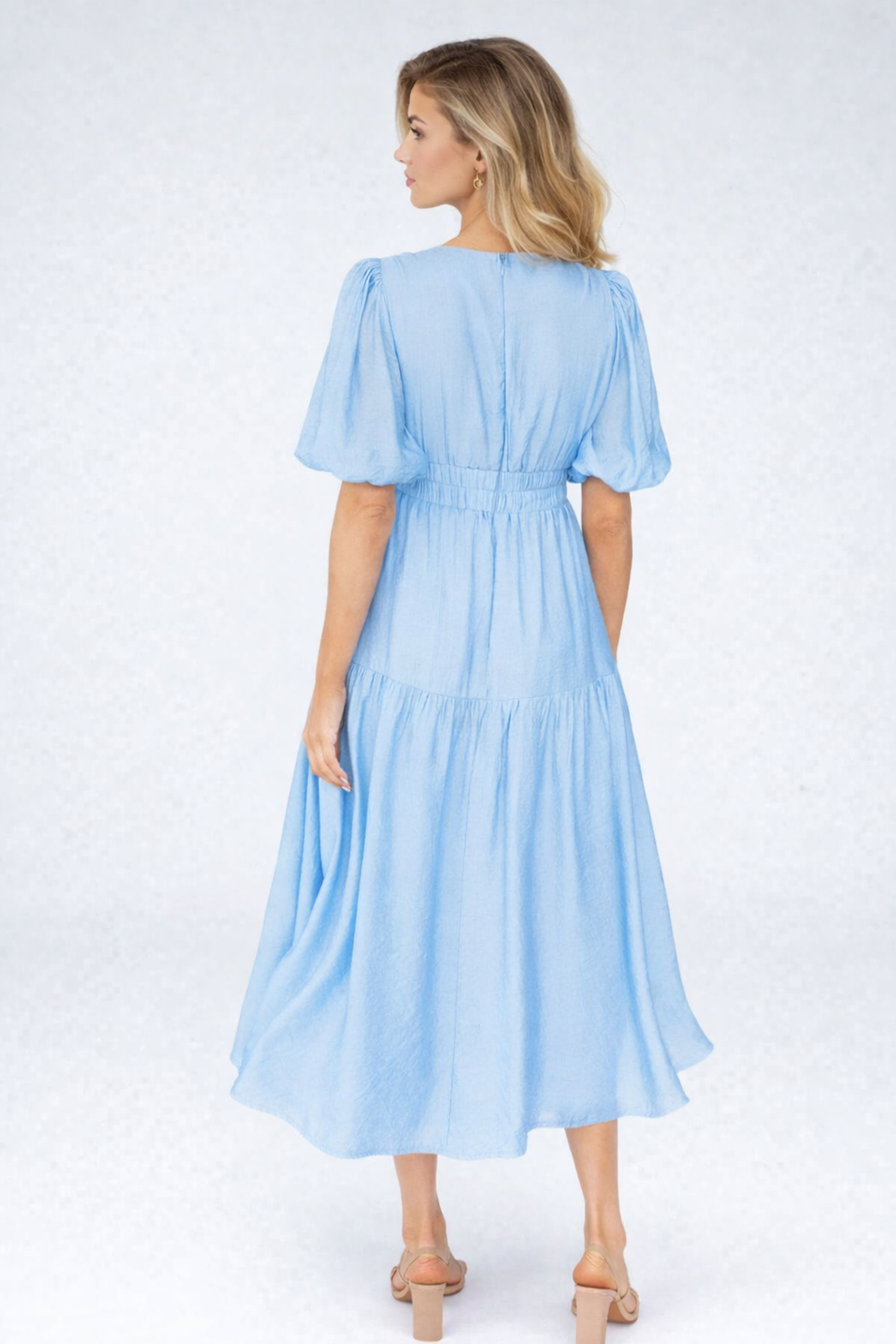Women's Puff Sleeve Midi Dress for Elegant Everyday and Summer Styling
