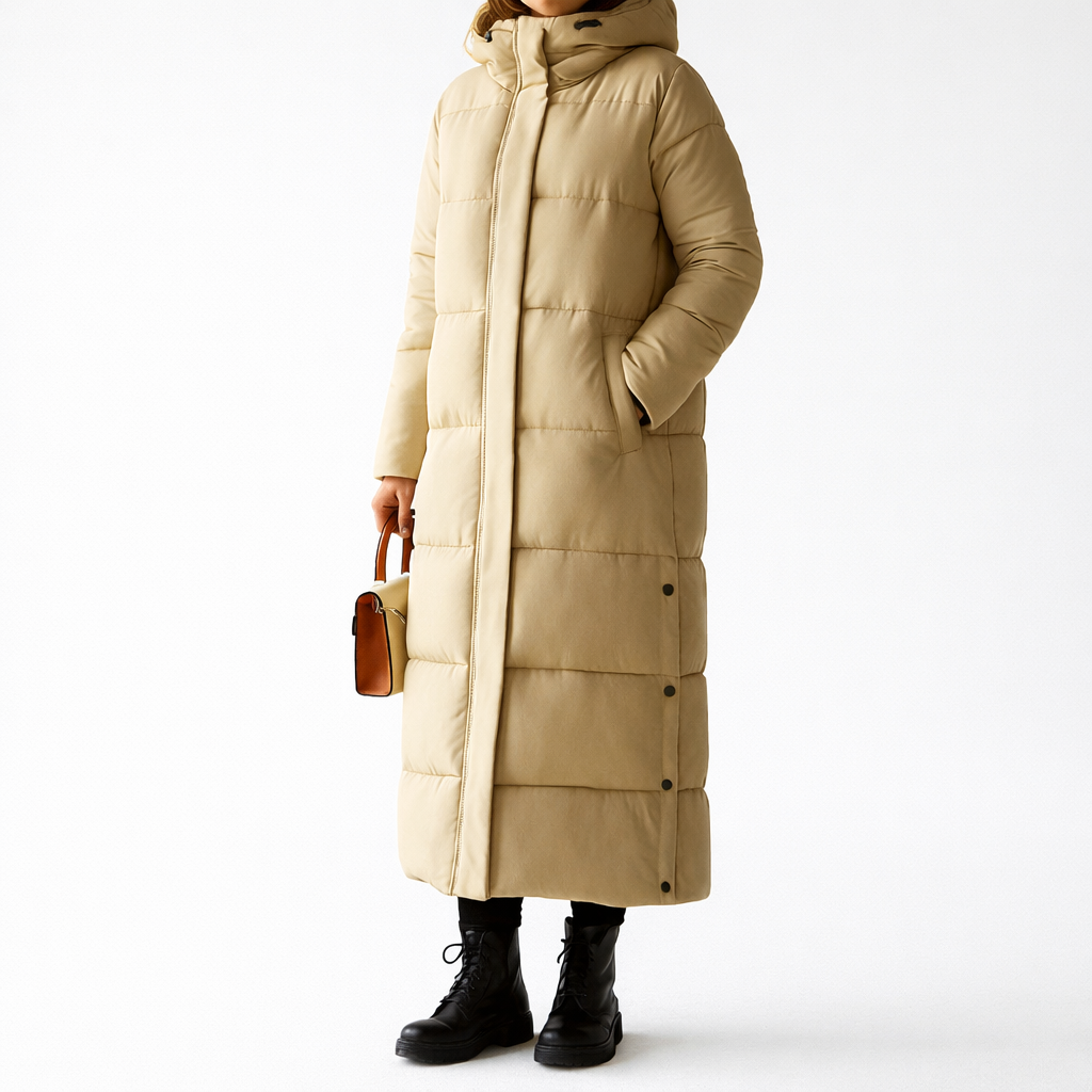 Langer Kapuzen-Puffer-Mantel für Damen