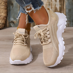 Zapatillas de caminar para mujer, ligeras, transpirables y con cordones de encaje