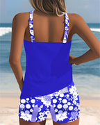 Women's Two-Piece Tankini Swim Set with Floral Print and Swim Shorts