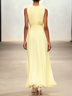 Ärmelloses Chiffon-Maxikleid für Damen mit geraffter Taille und fließendem Saum