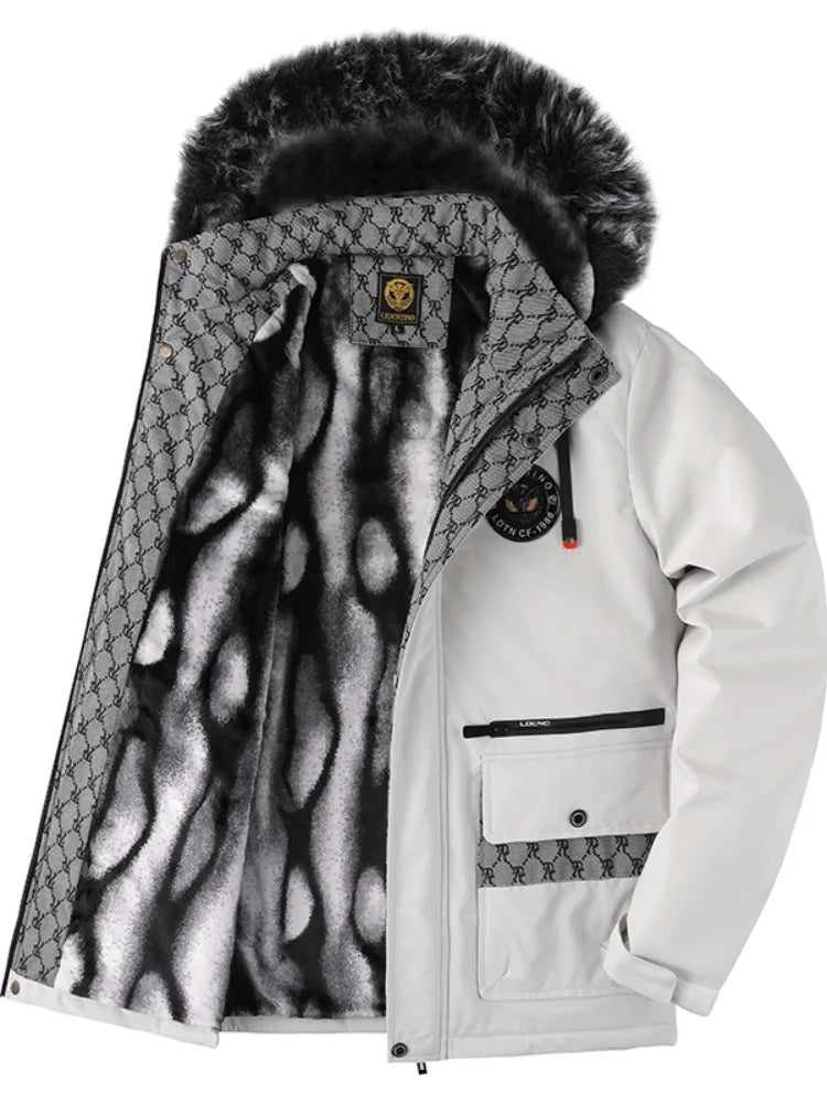 Veste d’hiver pour homme à capuche en fourrure