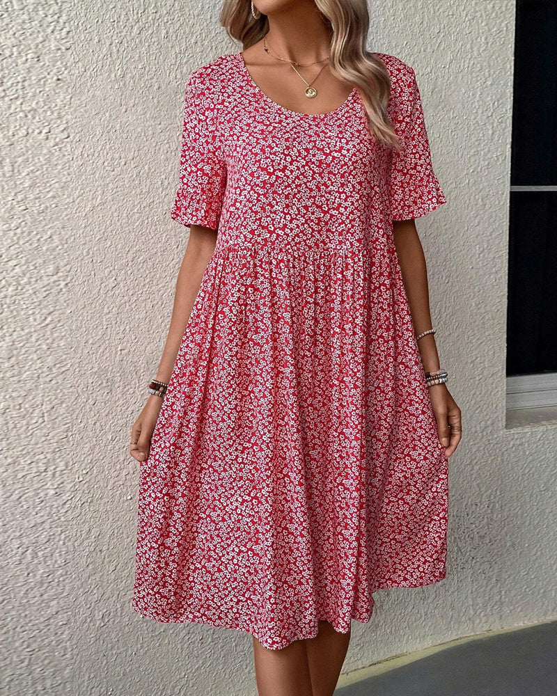 Women's Floral Midi Dress with Short Sleeves for Everyday Elegance
