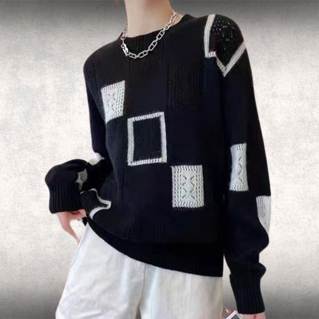 Pull-over tricoté géométrique à empiècements pour femme