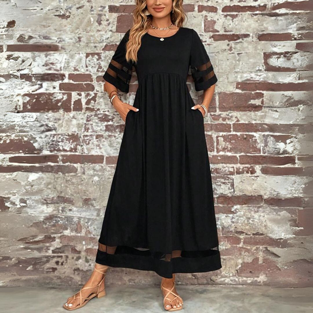 Women's Elegant Mesh Trim Maxi Dress