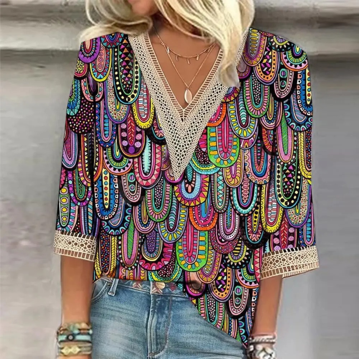 Women's Printed Chiffon Blouse with V-Neck for Effortless Summer Style