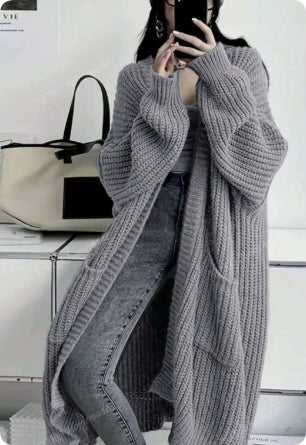 Lange Strickjacke für Damen mit offener Vorderseite