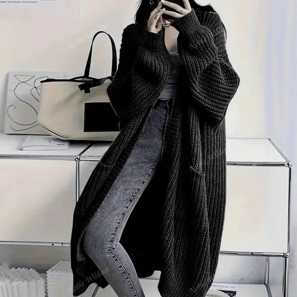 Lange Strickjacke für Damen mit offener Vorderseite