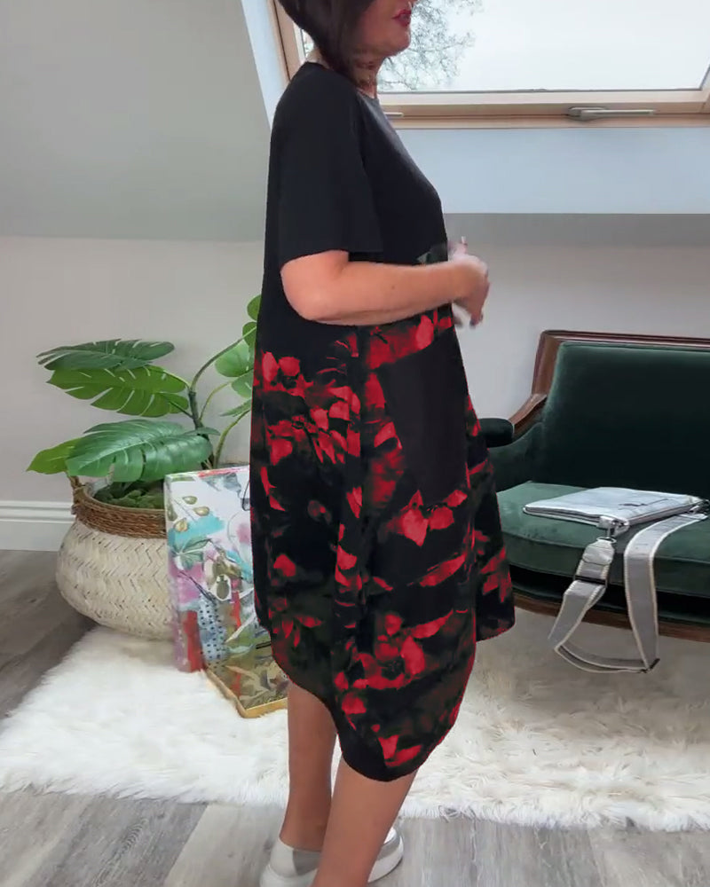 Women's Floral Panel Midi Dress
