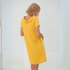 Leinen-Midikleid für Damen mit umgeschlagenem Kragen für den täglichen Sommergebrauch
