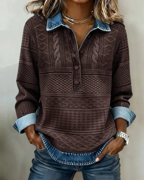 Pull à col boutonné texturé pour femme