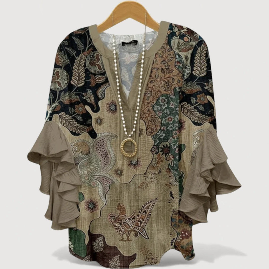 Blusa da donna boho con stampa e maniche a volant