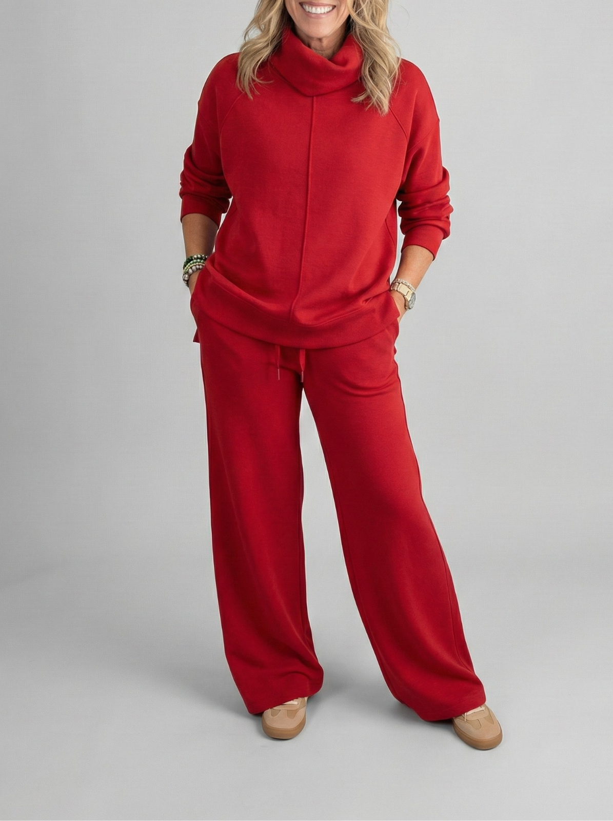 Women's Cowl Neck Wide-Leg Two-Piece Set