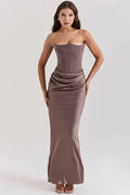 Damen trägerloses Maxikleid mit Korsettoberteil und geraffter Taillensilhouette