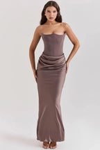 Damen trägerloses Maxikleid mit Korsettoberteil und geraffter Taillensilhouette