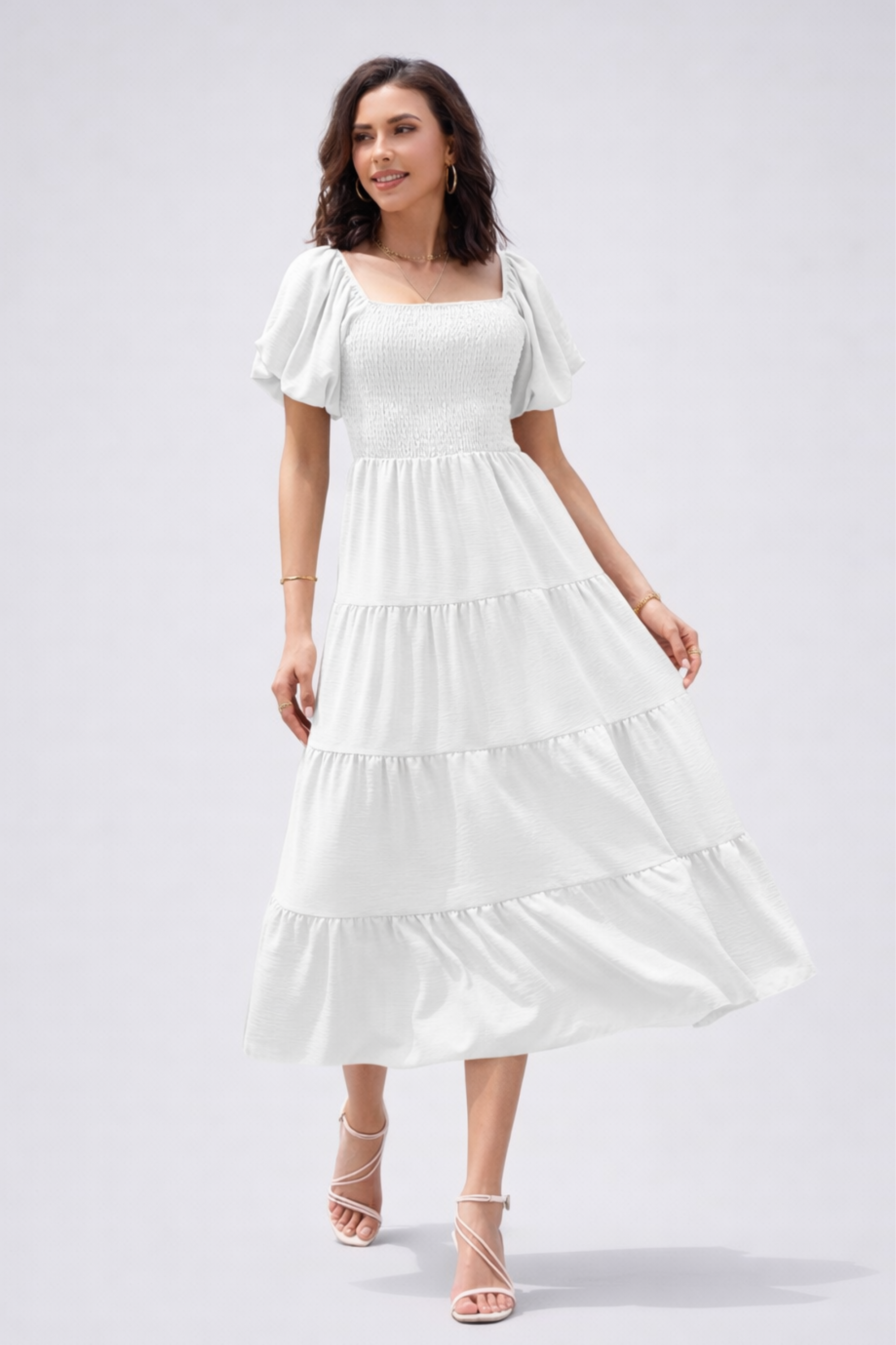 Women's Tiered Midi Dress for Elegant Summer and Everyday Styling