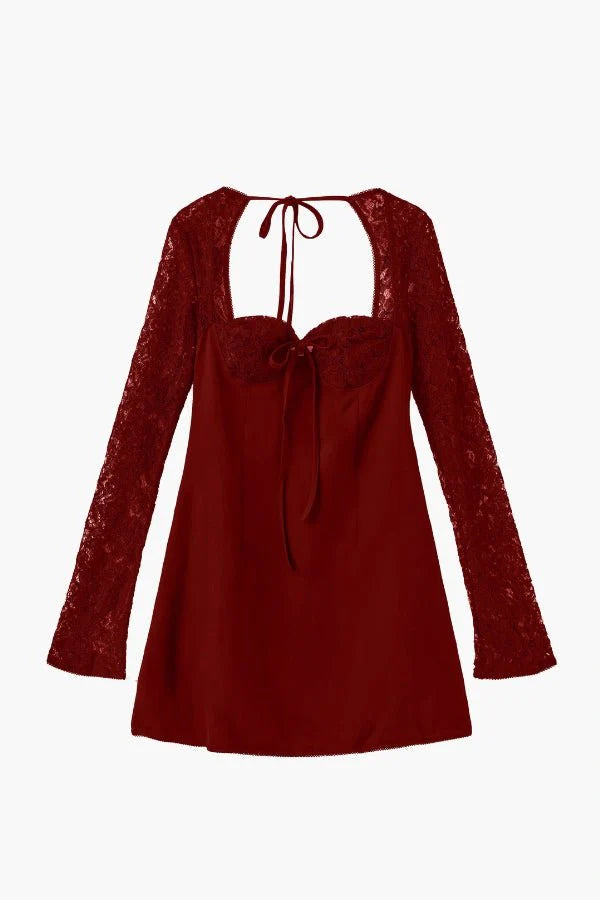 Damen Spitzen-Minikleid mit geformtem Bustier, ausgestellten Ärmeln und figurbetonter Passform