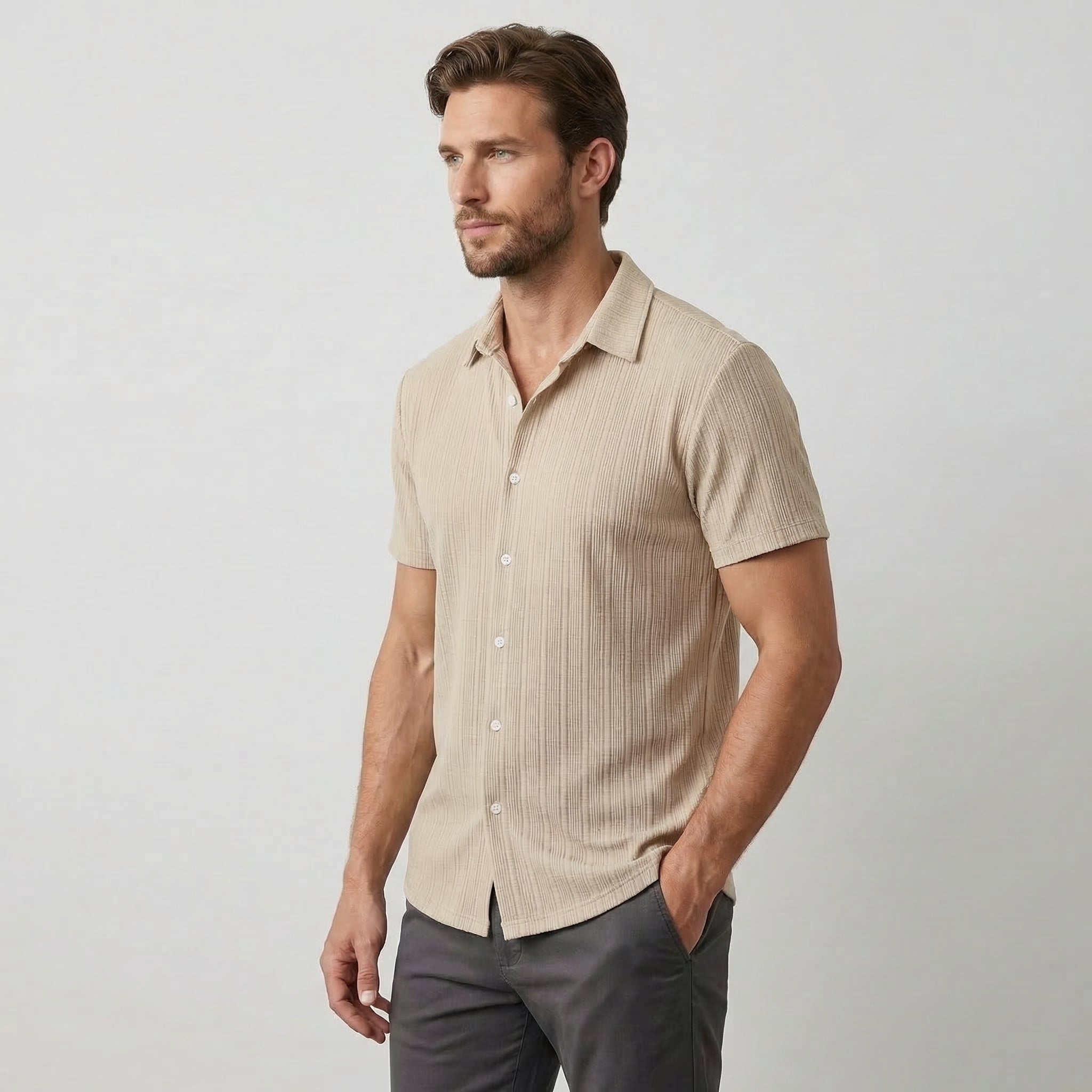 Men’s Short Sleeve Linen Shirt with Classic Collar