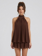 Women's Elegant Halter Neck Layered Chiffon Mini Dress