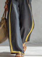 Women's Sleeveless Contrast Trim Top and Wide Leg Trouser Set