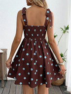 Women's Polka Dot Tie-Shoulder Fit & Flare Mini Dress