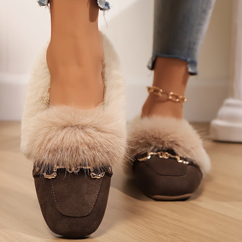 Mules chaussons pour femme bordés de fausse fourrure