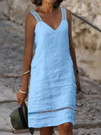 Women's Sleeveless V-Neck Lace Trim Casual Midi Dress
