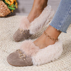 Mules chaussons pour femme bordés de fausse fourrure