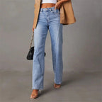 Women's High-Waisted Wide-Leg Jeans with Panel Detailing for Everyday Wear