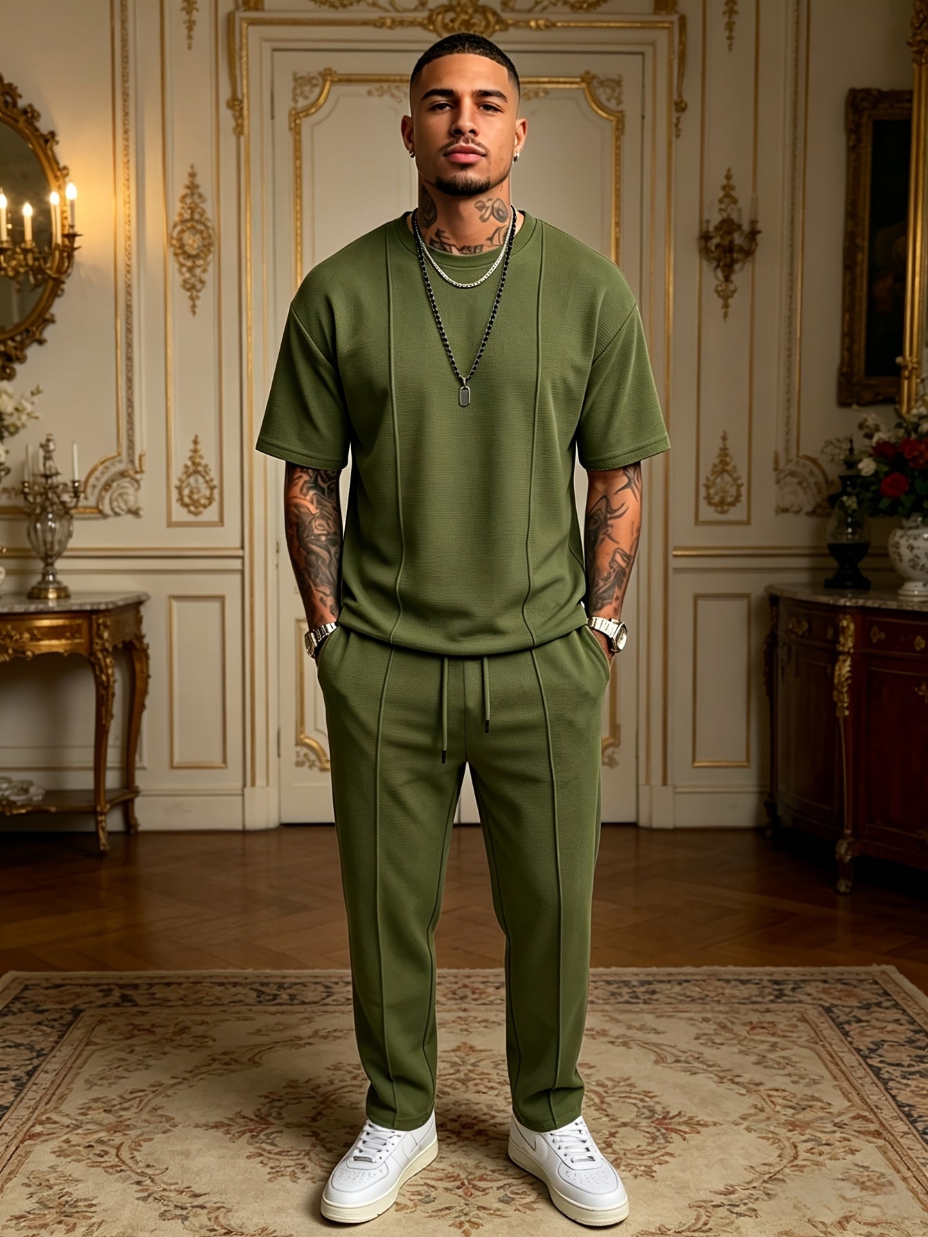 Men's Textured Relaxed T-Shirt & Trousers Set