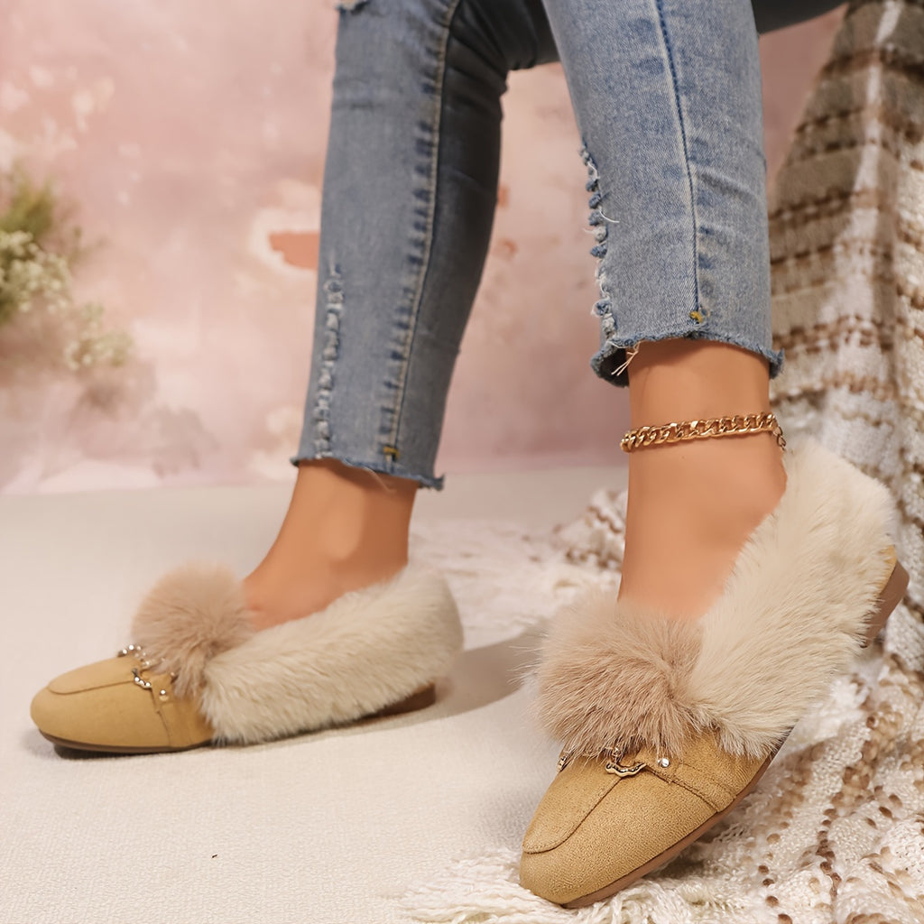Mules chaussons pour femme bordés de fausse fourrure