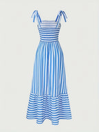Women's Striped Smocked Tie-Shoulder Maxi Dress