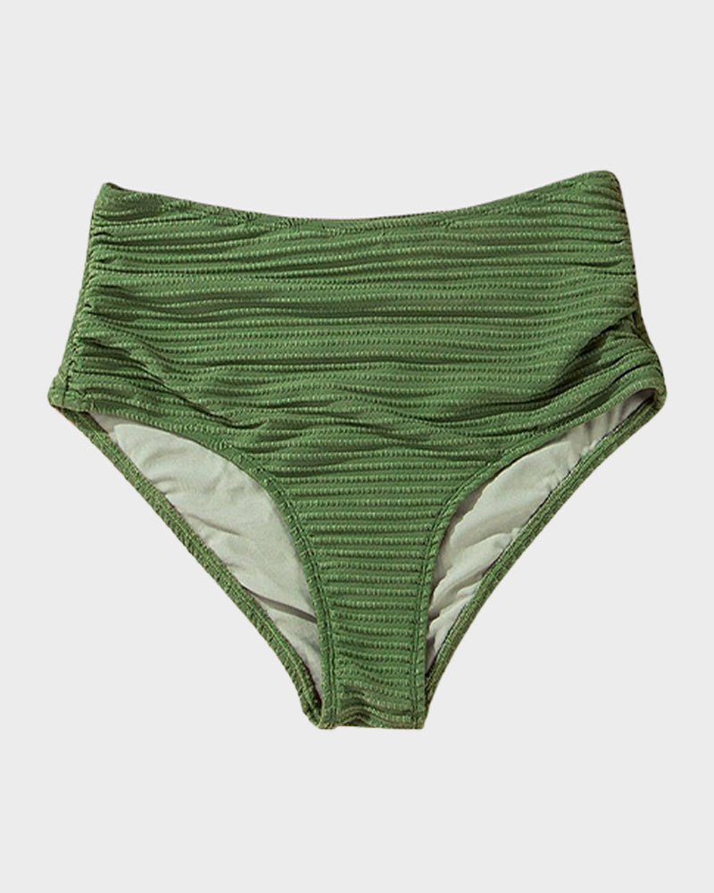 Damen-Rippen-Bikini-Set mit gedrehtem Oberteil und hochgeschnittenem Slip