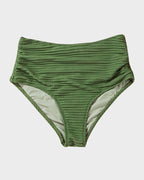 Damen-Rippen-Bikini-Set mit gedrehtem Oberteil und hochgeschnittenem Slip