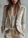 Women's Floral Embroidered Blazer with Decorative Cuffs