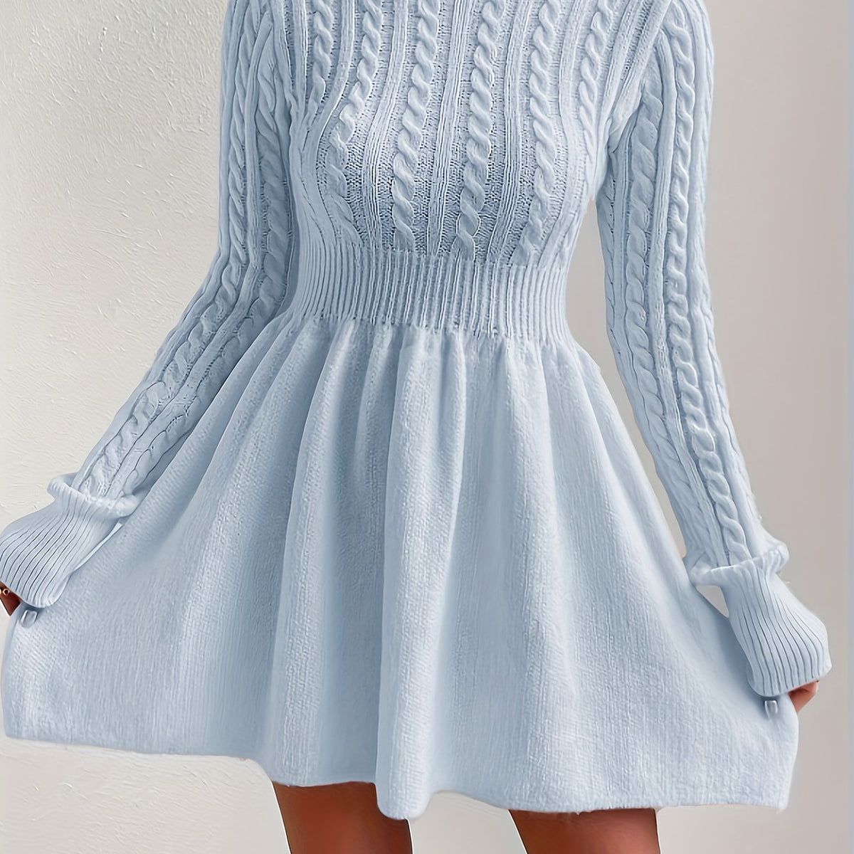 Women’s Cable Knit Turtleneck Fit and Flare Dress
