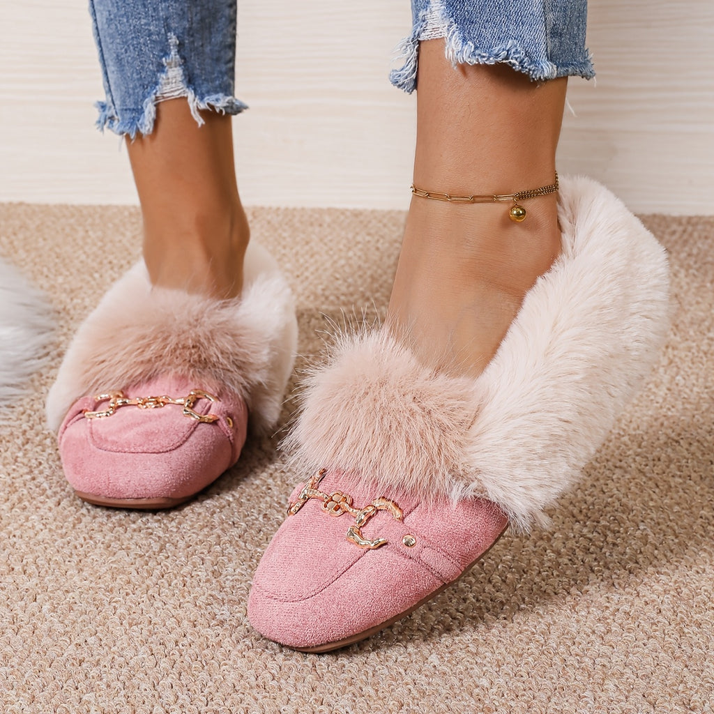 Mules chaussons pour femme bordés de fausse fourrure