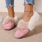 Mules chaussons pour femme bordés de fausse fourrure