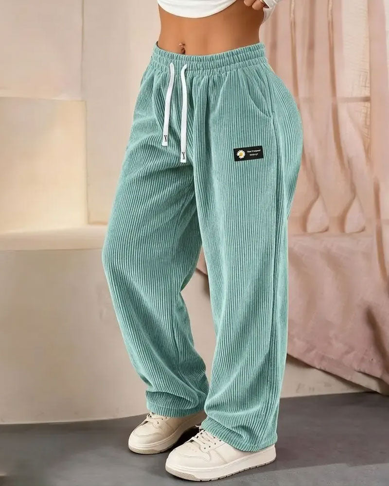 Pantalon large en velours côtelé pour femme avec cordon de serrage