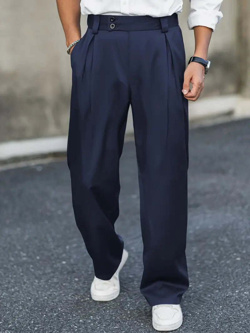 Men's Wide-Leg Trousers with Pleated Front for Smart Casual Comfort