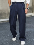 Men's Wide-Leg Trousers with Pleated Front for Smart Casual Comfort