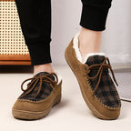Mocassins à carreaux pour femmes, doublés en sherpa