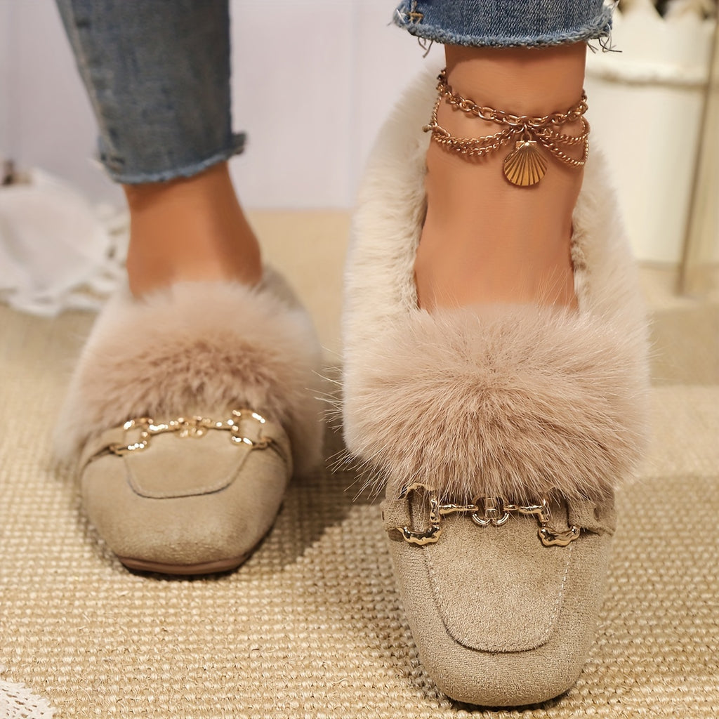 Mules chaussons pour femme bordés de fausse fourrure