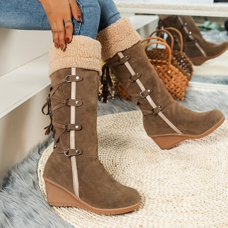 Damen-Wedges mit Schnalle und mittelhohem Schaft
