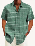 Men's Textured Grid Pattern Short Sleeve Button Up Casual Shirt