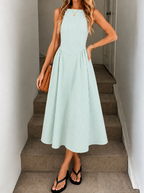 Women's Sleeveless Striped Fit and Flare Midi Dress